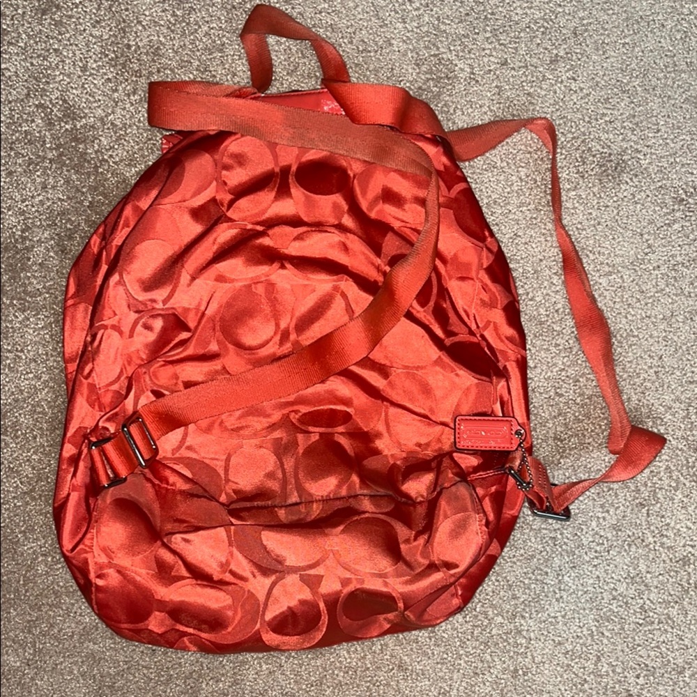 Coach Orange Backpack With Drawstring Closure And… - image 2